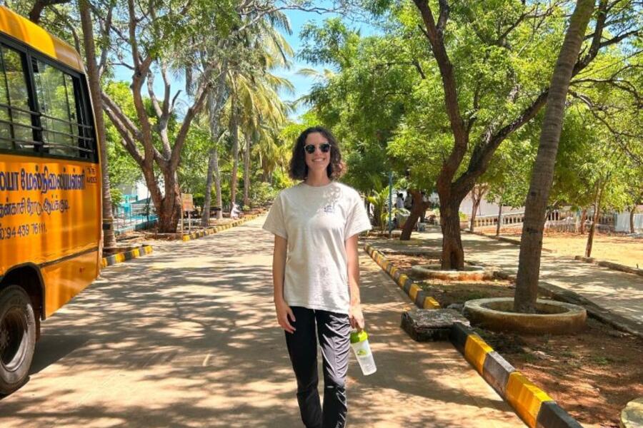 Bridget standing on the main road in ASSA